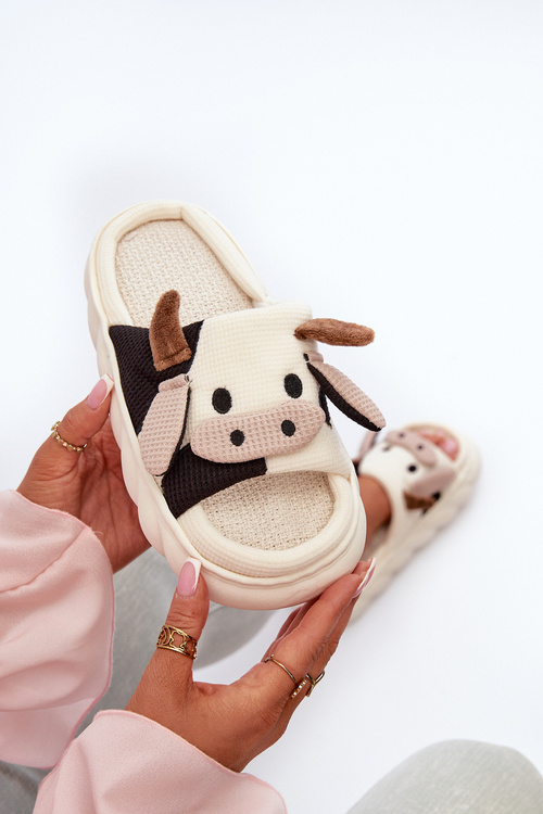 Miękkie I Wygodne Kapcie Damskie Krowy Jasnobeżowe Paivessa