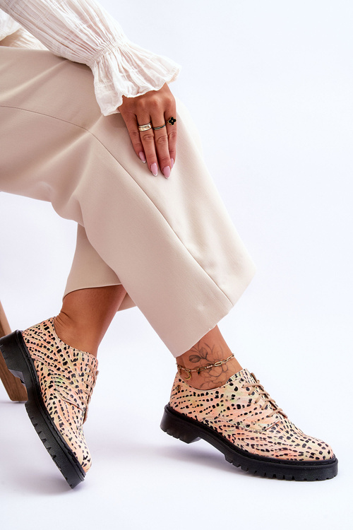 Damskie Skórzane Półbuty Oxfordy Maciejka 04087-18 Pomarańczowo-Czarne