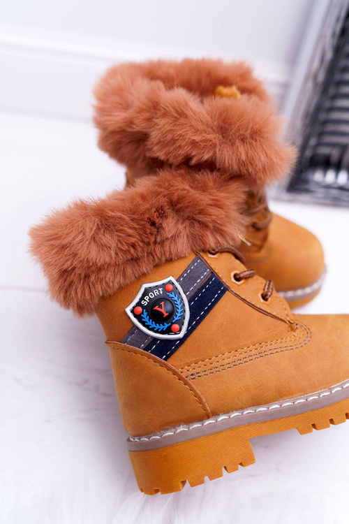 Dziecięce Chłopięce Botki Ocieplane Futerkiem Trapery Camel Cobi