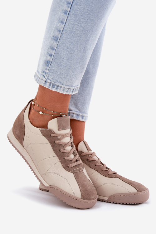 Skórzane Buty Sportowe Damskie Laura Messi 2935 Beżowe