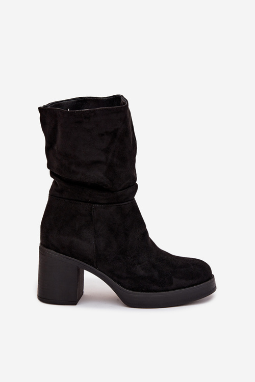 Botki Damskie Z Marszczeniem Na Słupku Ocieplane Czarne Amoria