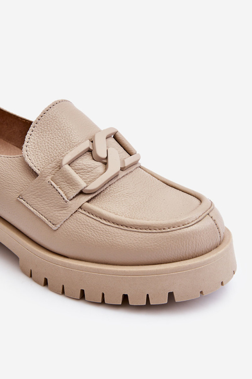 Modne Skórzane Półbuty Loafery Beżowe Lemar Rayhan