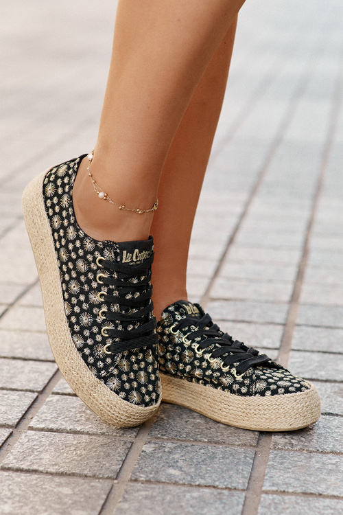 Wzorzyste Trampki Damskie Na Platformie Z Plecionką Lee Cooper LCW-25-08-3647L Czarne