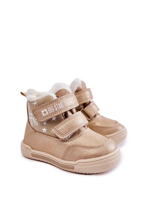 Dziecięce Ocieplane Botki Na Rzepy Big Star KK374189 Beżowo-Złote