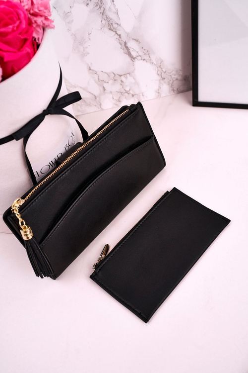 Duży Portfel Damski Z Dodatkową Portmonetką I Frędzlami Czarny