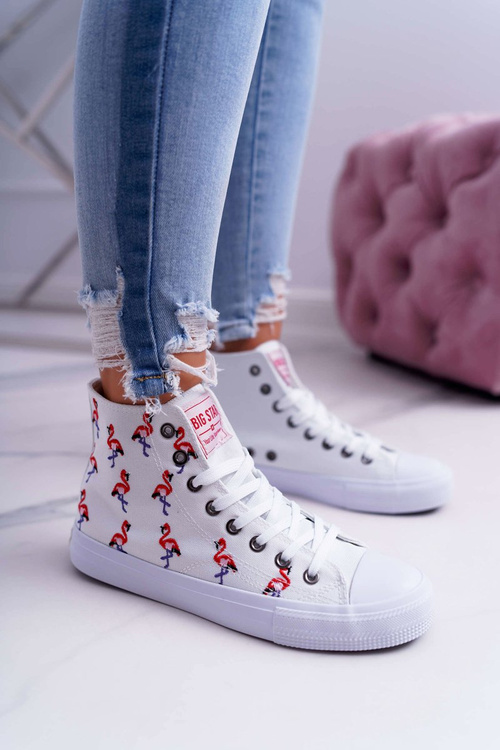 Damskie Trampki Wysokie Flamingi Big Star Białe DD274660
