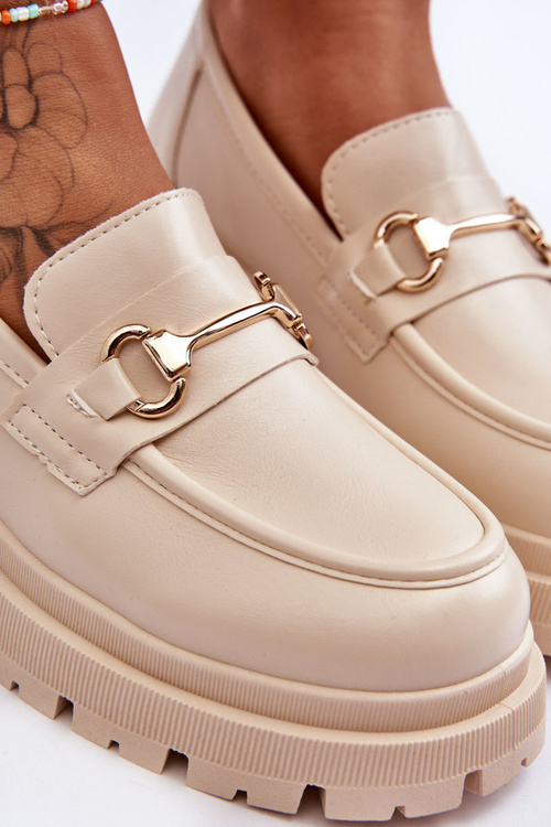 Damskie Klasyczne Mokasyny Na Platformie Beżowe Miracle