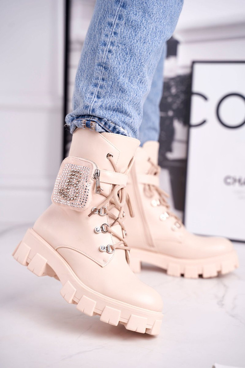 Botki Damskie Na Platformie Ocieplane Beżowe Seul