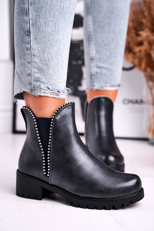 Botki Damskie Ciepłe Granatowe Starry