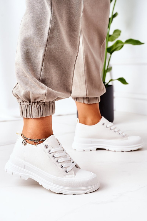 Damskie Trampki Na Platformie Białe Travel Time