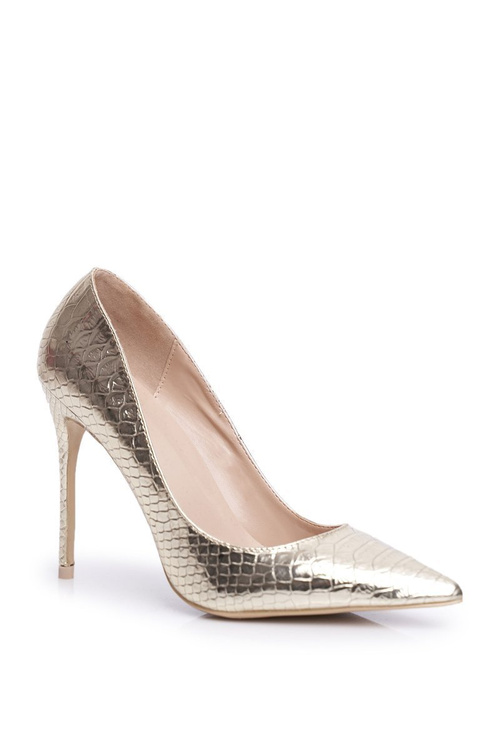 Szpilki damskie Lu Boo Skóra Węża Złote BC-791