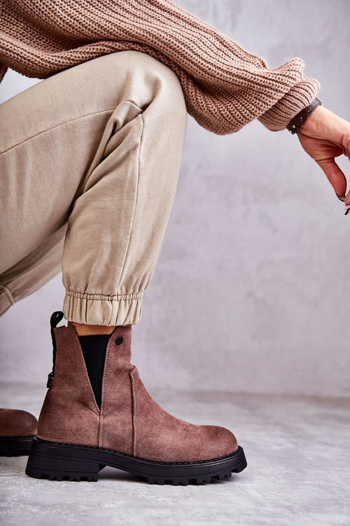 Zamszowe Ocieplane Botki Workery Na Płaskim Obcasie Jasnobrązowe Salome