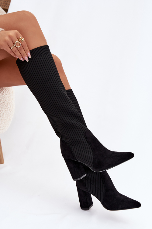 Kozaki Damskie Na Słupku Czarne Yserine