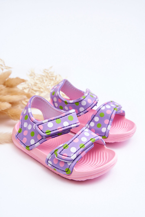 Piankowe Dziecięce Lekkie Sandałki We Wzory Różowo-Fioletowe Malaga