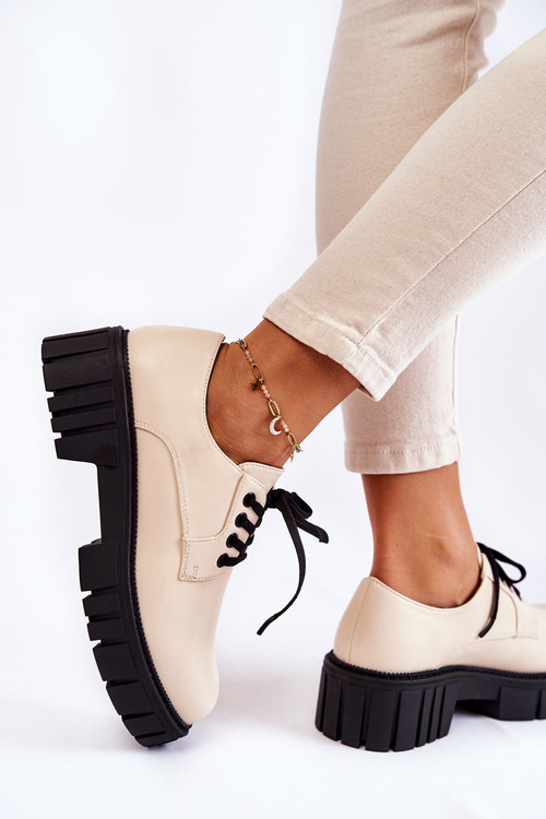 Modne Skórzane Półbuty La.Fi 210013BE-PU Beżowe