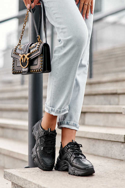 Masywne Damskie Buty Sportowe Sneakersy Czarne Toderus