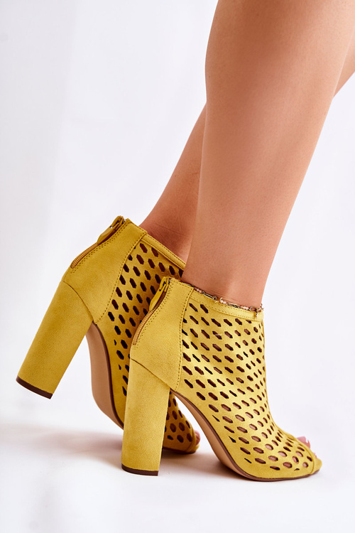 Zamszowe Ażurowe Botki Żółte Jenissa
