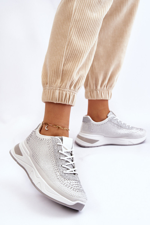 Damskie Sneakersy Z Cyrkoniami Białe Raiden