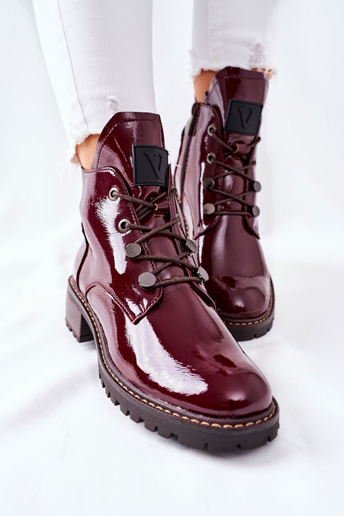 Lakierowane Ocieplane Botki Bordowe Cloghan