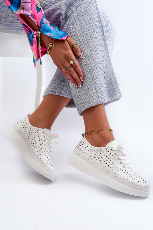 Skórzane Sneakersy Na Platformie S.Barski LR278 Białe