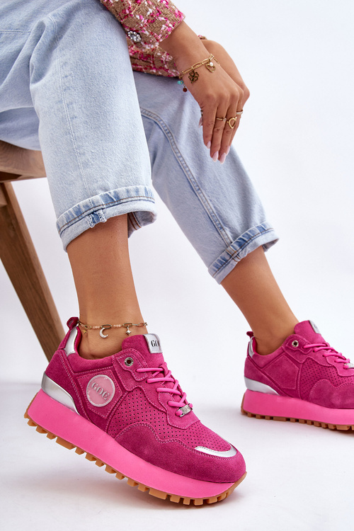 Damskie Zamszowe Buty Sportowe Na Platformie GOE LL2N4002 Fuksja