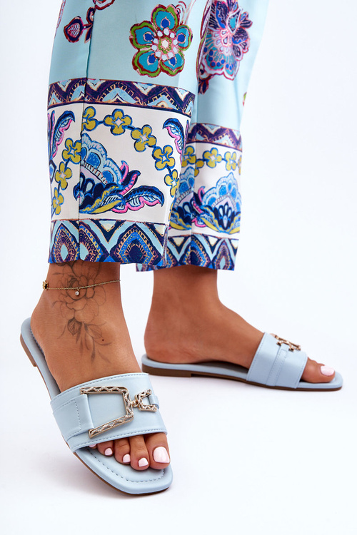 Damskie Klasyczne Klapki Z Ozdobą Niebieskie Impressive