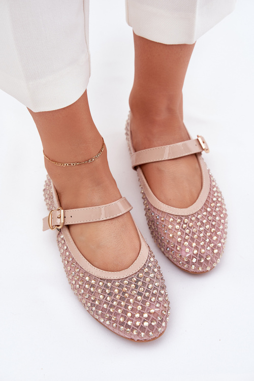 Zdobione Baleriny Damskie Z Paskiem I Klamrą Beżowe Avirae