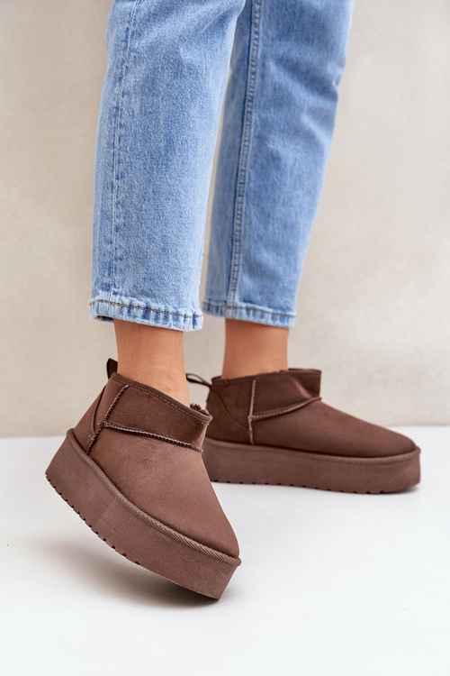 Niskie Śniegowce Na Platformie Brązowe Korfedi