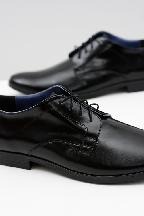 Męskie Półbuty Bednarek Eleganckie Skórzane Wizytowe Czarne Peter