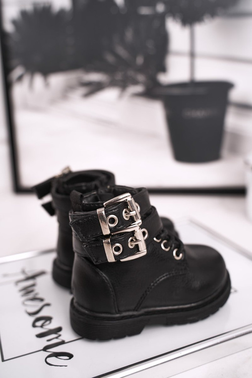 Dziecięce Botki Ocieplone Futerkiem Czarne Valentina