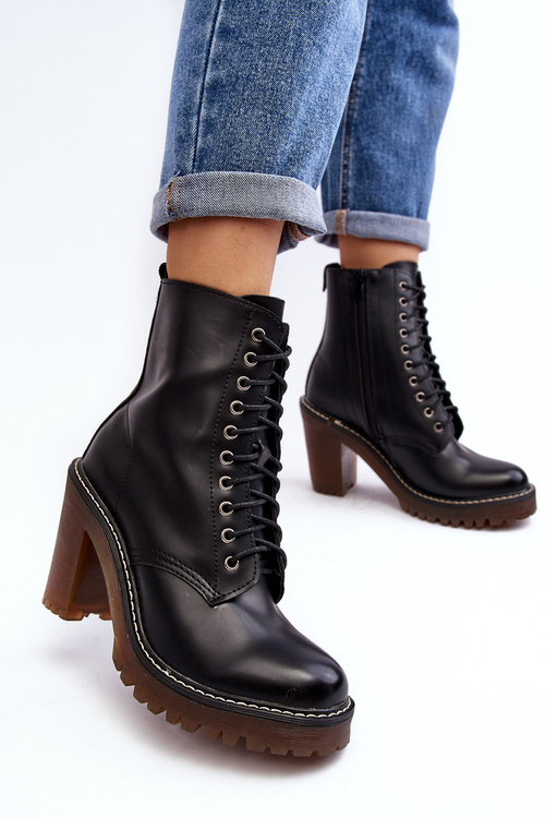 Botki Damskie Sznurowane Na Słupku Czarne Arove