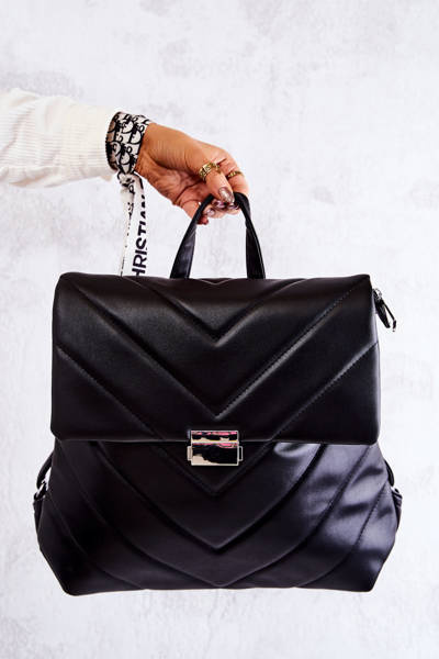 Skórzany Duży Pikowany Plecak Czarny Gwendie