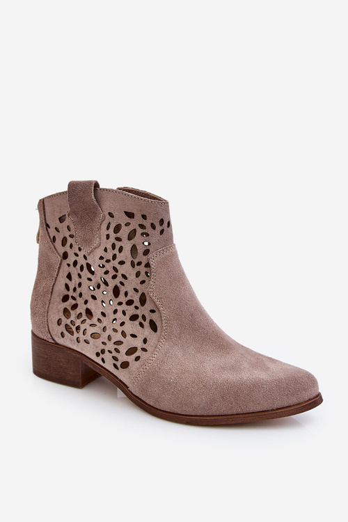 Damskie Ażurowe Botki Lewski Shoes 2909 Jasnobrązowe 