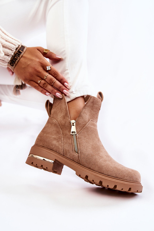 Zamszowe Botki Z Wycięciami Beżowe Klarissa