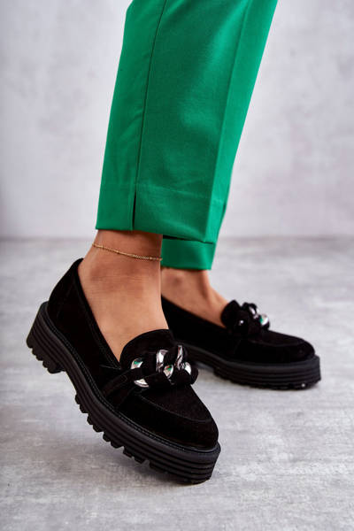 Damskie Półbuty Zamszowe Laura Messi 2523 Czarne