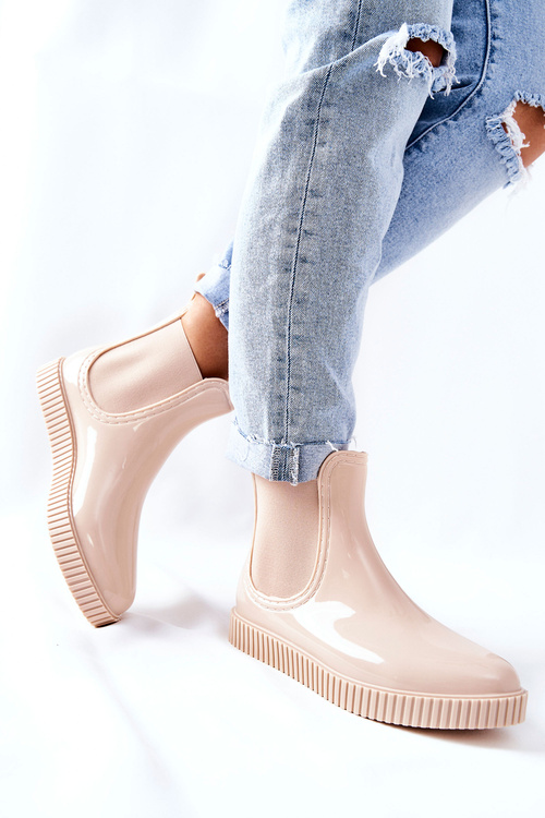 Błyszczące Kalosze Na Platformie Beżowe Waterfall