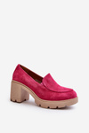 Półbuty Damskie Eko Zamszowe Na Obcasie i Platformie Fuksja Arablosa 