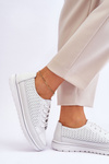 Damskie Skórzane Sportowe Buty Trampki Białe Elami
