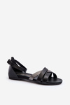 Zazoo 40225 Skórzane Sandały Na Płaskim Obcasie Czarne