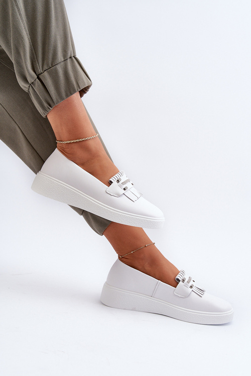 Lekkie Mokasyny Damskie Skórzane Na Platformie Białe S.Barski LR590