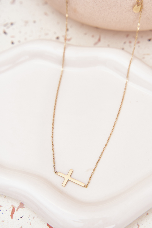 Łańcuszek Z Krzyżykiem Stal Chirurgiczna Złoty