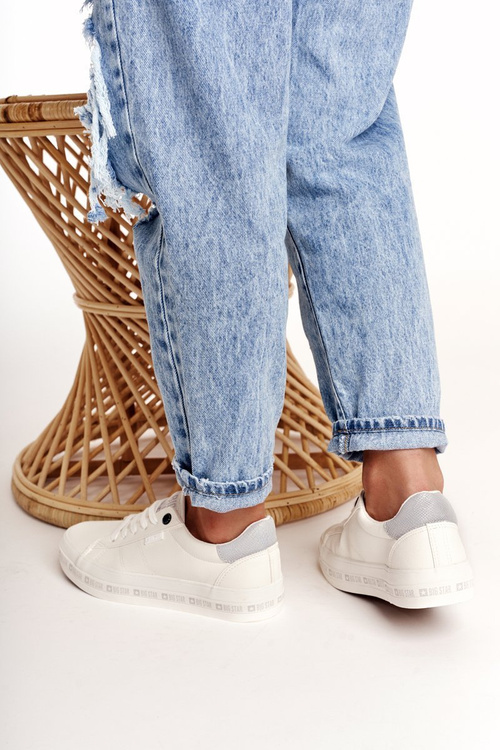 Damskie Skórzane Tenisówki Logowana Podeszwa Big Star GG274194 Białe