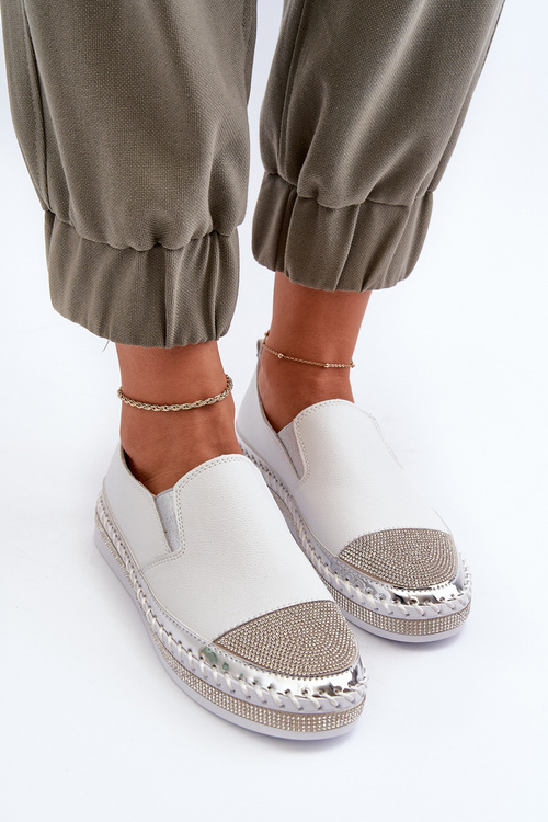 Skórzane Półbuty Damskie Na Platformie Białe D&A LR370