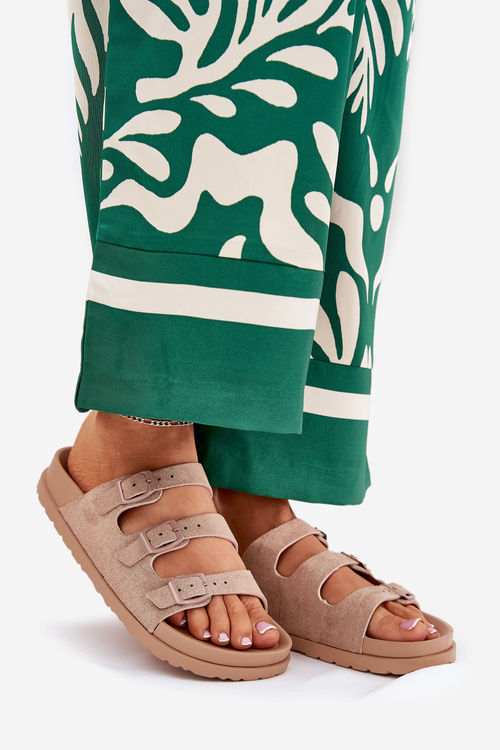 Klapki Damskie Z Paskami I Klamrami Beżowe Uliri