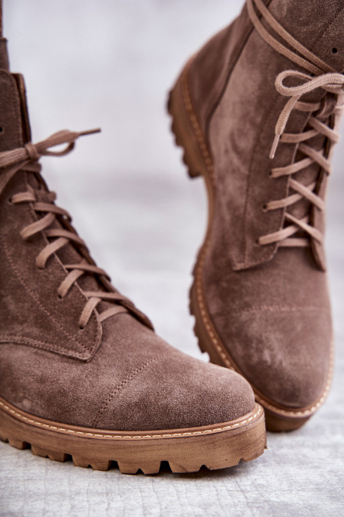 Zamszowe Botki Na Suwak Nicole 2754 Brązowe