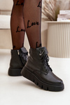Zazoo 60511 Skórzane Botki Damskie Na Platformie Ocieplane Czarne