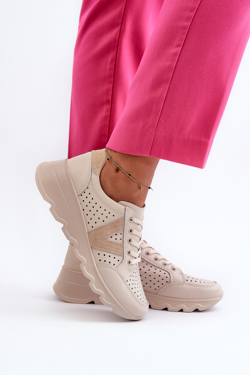 Damskie Skórzane Lekkie Buty Sportowe Beżowe Eleonori