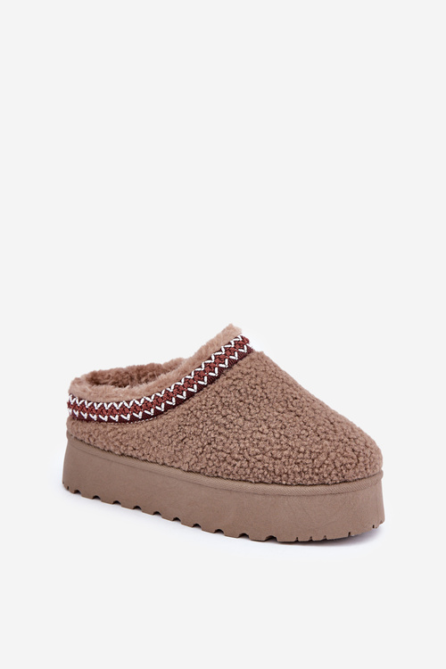 Śniegowce Kapcie Na Platformie Z Futerkiem Typu Baranek Brązowe Ovirissa
