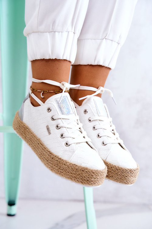 Wiązane Espadryle Na Plecionej Platformie Big Star JJ274397 Białe