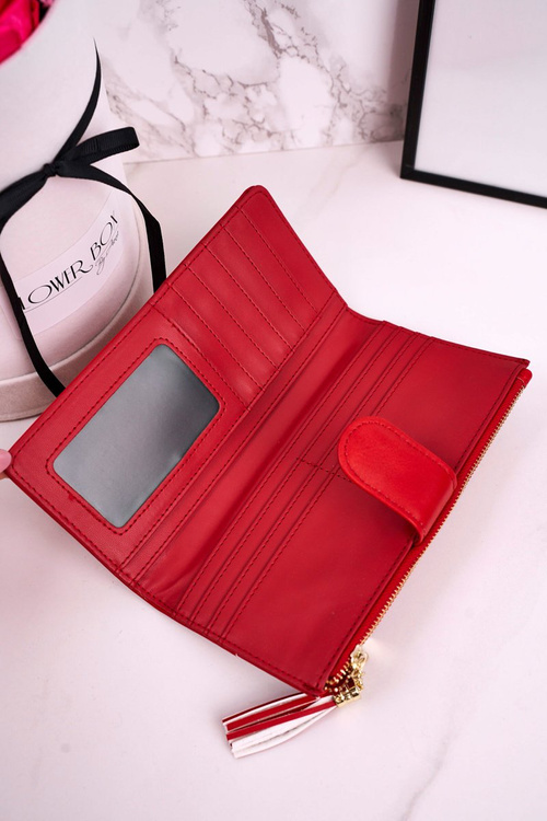 Duży Portfel Damski Z Dodatkową Portmonetką I Frędzlami Czerwony